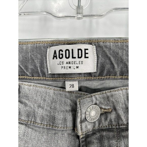AGOLDE Crop Distressed Gray Wash Denim Jeans Size‎ 28 Stretch 28x26 Mid Rise - Picture 2 of 8